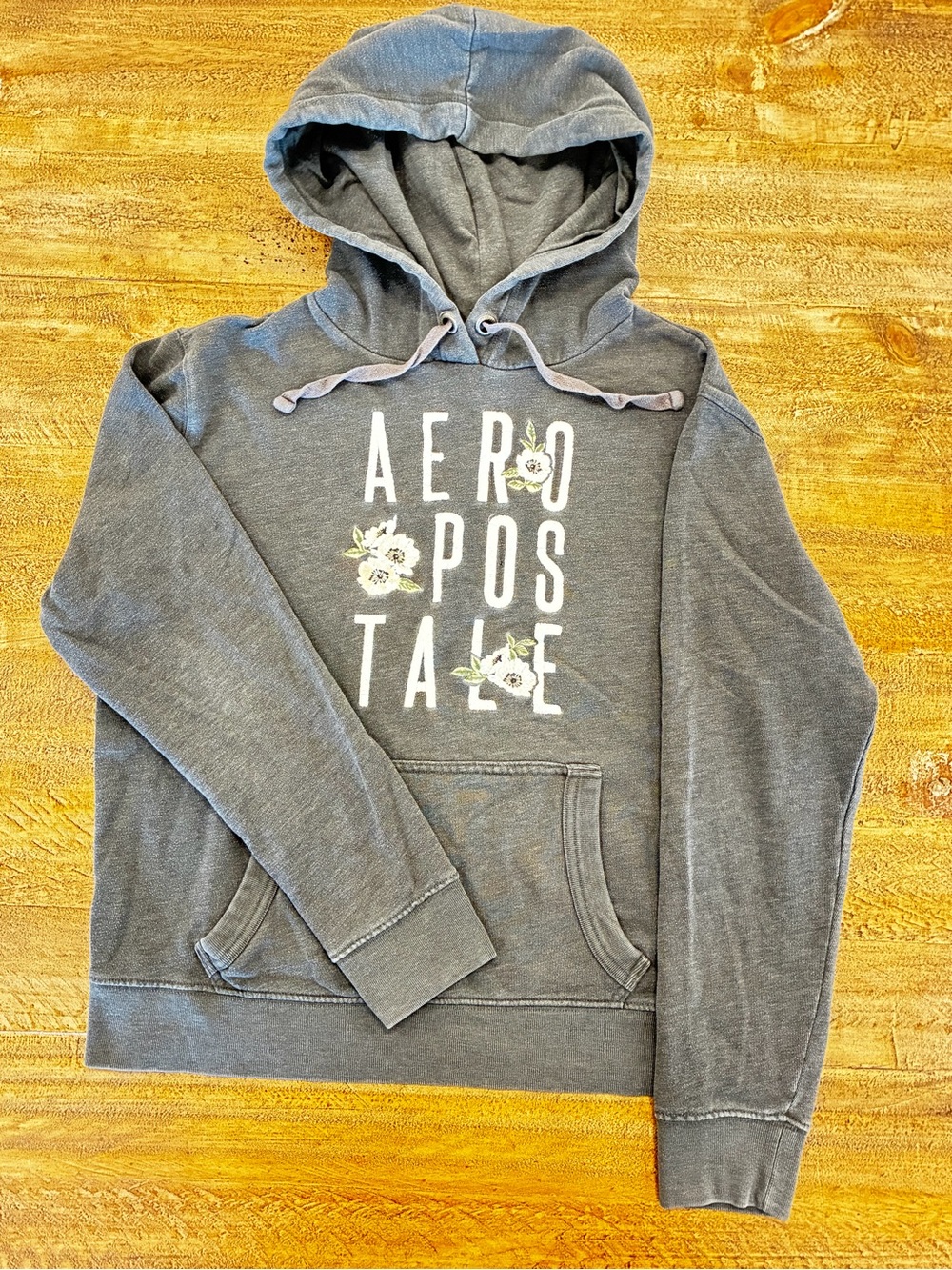 Aeropostale Charcoal Gray Floral Logo Hoodie